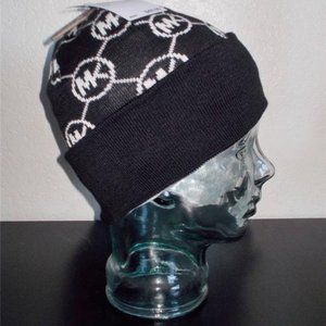 MICHAEL MICHAEL KORS SIZE ONE SIZE BLACK & WHITE SIGNATURE KNIT BEANIE KNIT HAT